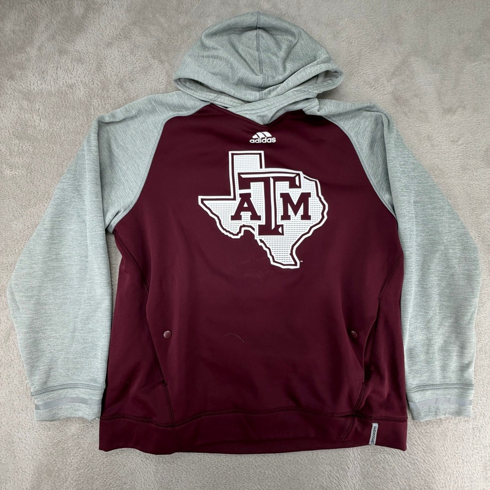 Adidas Mens Texas A&M‎ Aggies Hoodie Large Maroon Gray Preowned Climawarm